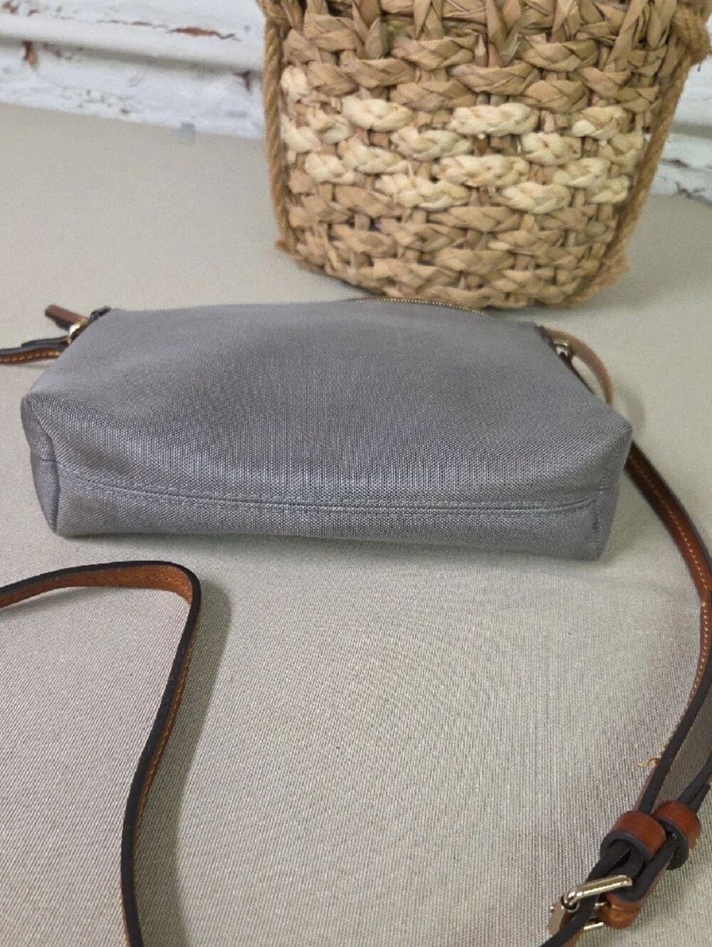 Dooney_& Bourke Nylon Crossbody Pouchette Grey/Brwon Leather